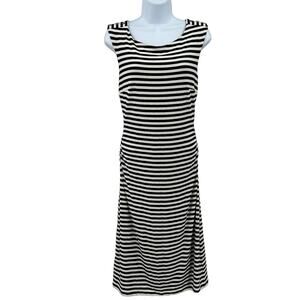 White House Black Market Striped Midi Dress M Ivory Black Sleeveless Twist Back